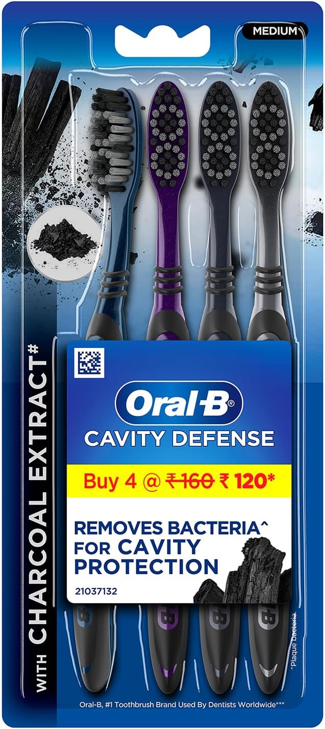 Oral-B Cavity Defense 123 Black Toothbrush � Medium (Pack of 4)