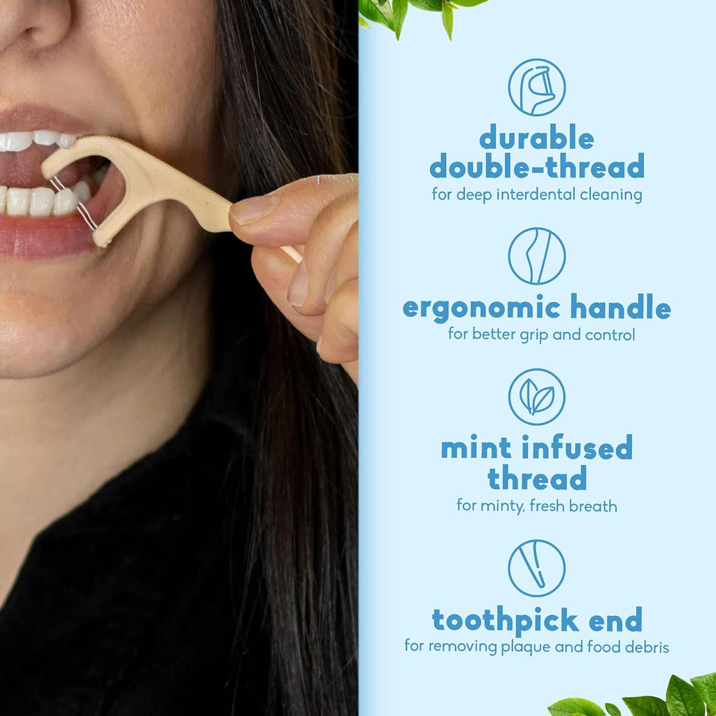 The Humble Co. Dental Floss Picks, Double Thread, Mint (200 Count)