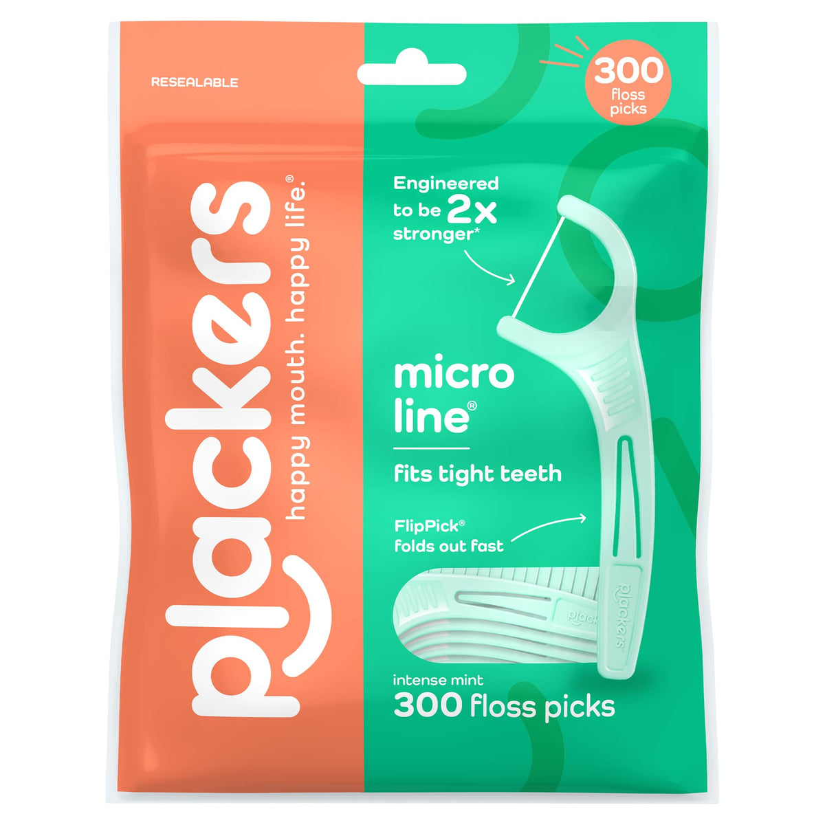 Plackers Micro Line Floss Picks, Intense Mint, 150 Count