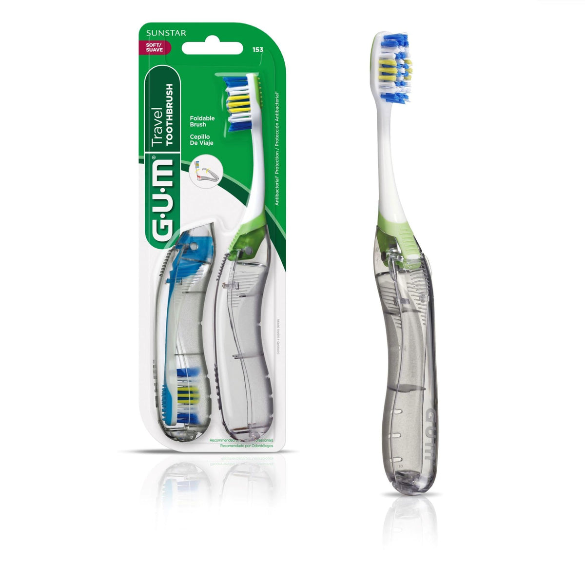 GUM Folding Travel Toothbrush, Soft Bristle, Compact Head, 1 Count (6 Pack)