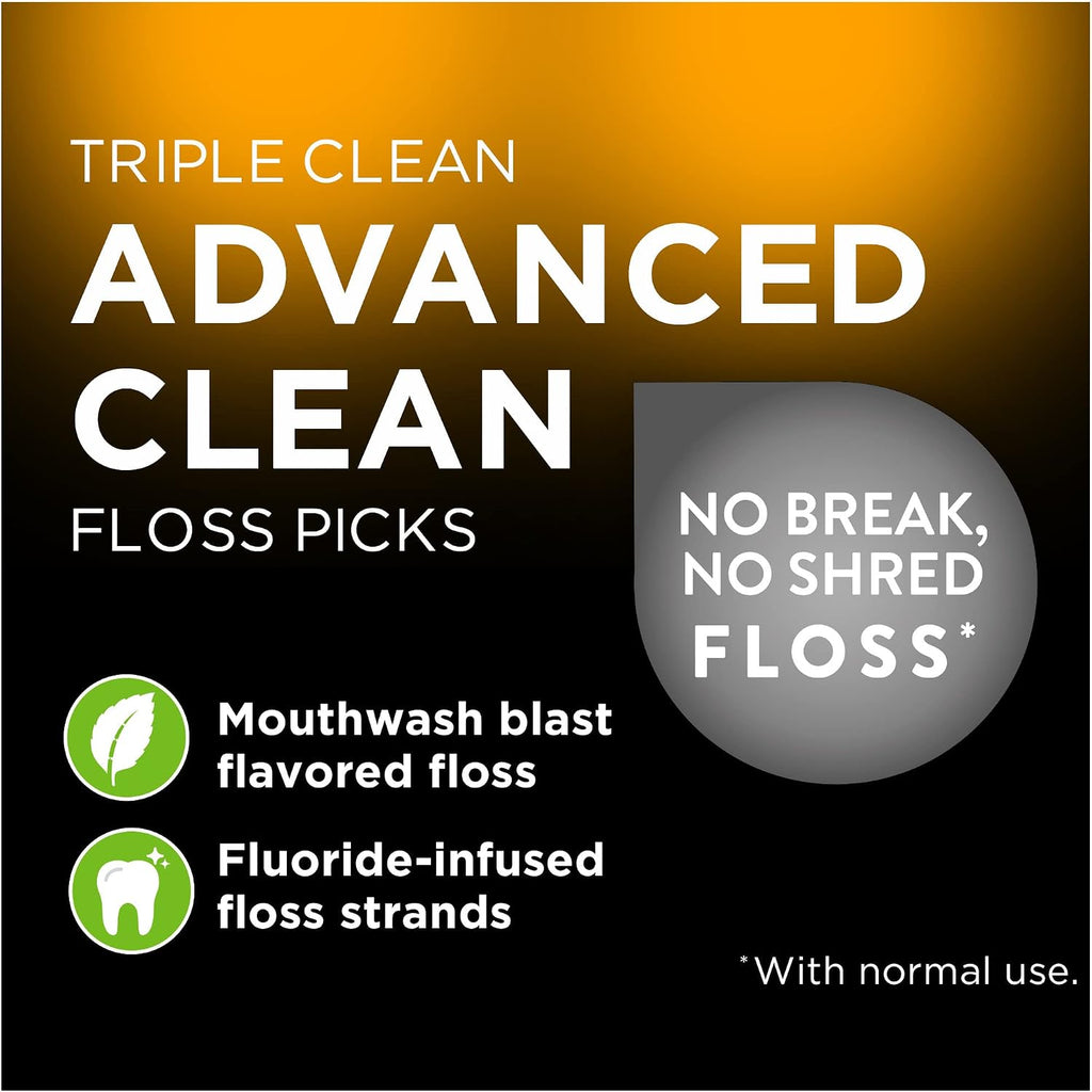 DenTek Triple Clean Advanced Clean Floss Picks, No Break & No Shred Floss, 75 Count, 3 Pack