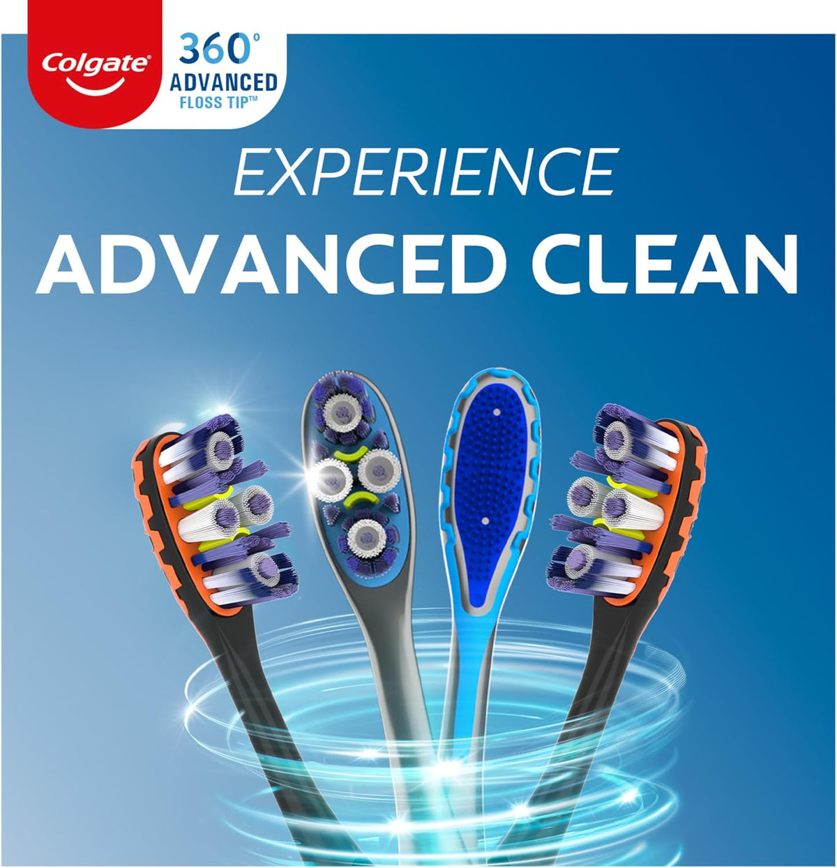Colgate 360 Advanced Clean Floss Tip Soft Toothbrushes, 6 Pack