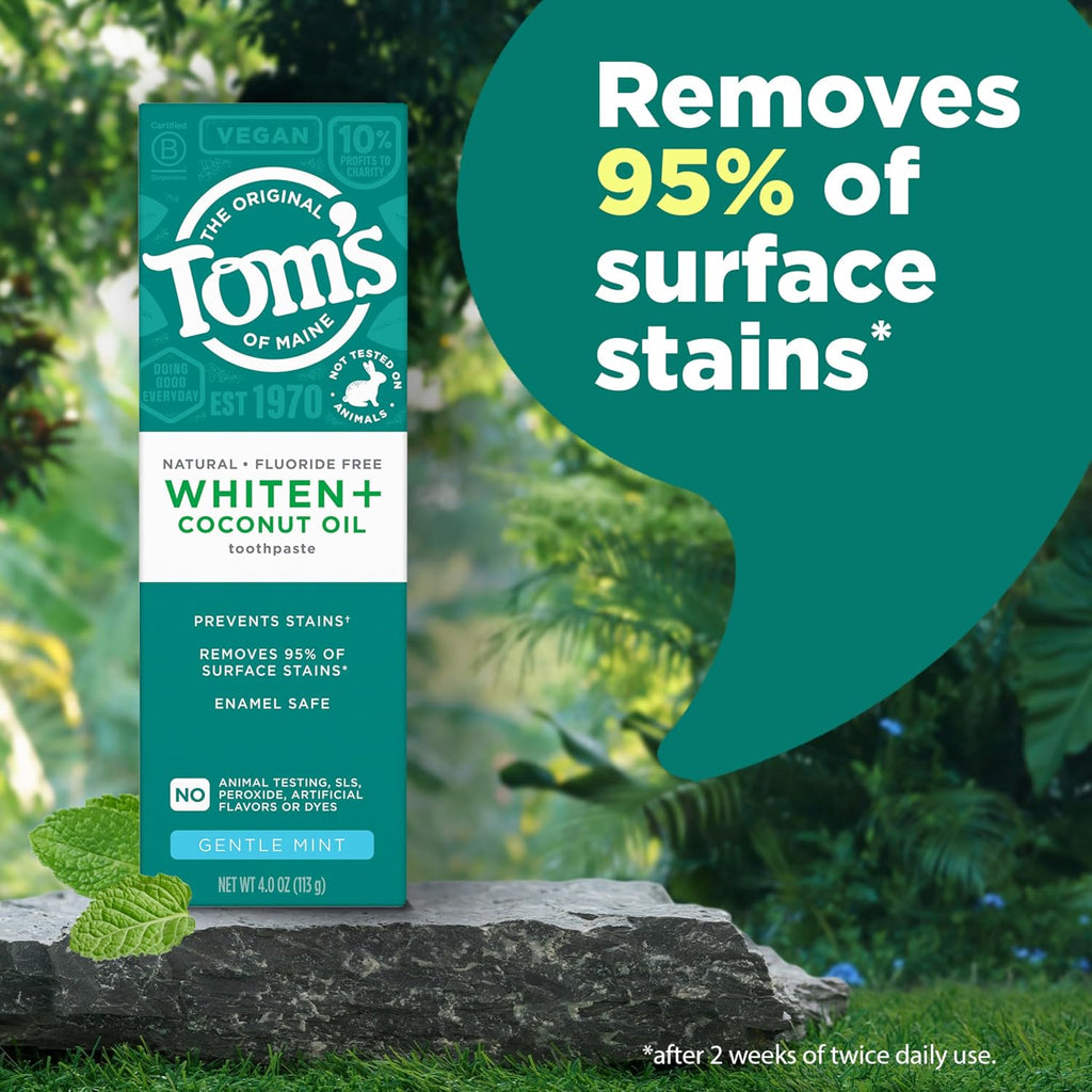 Tom's of Maine Whiten Plus Coconut Oil Whitening Toothpaste, Mint, 4 oz