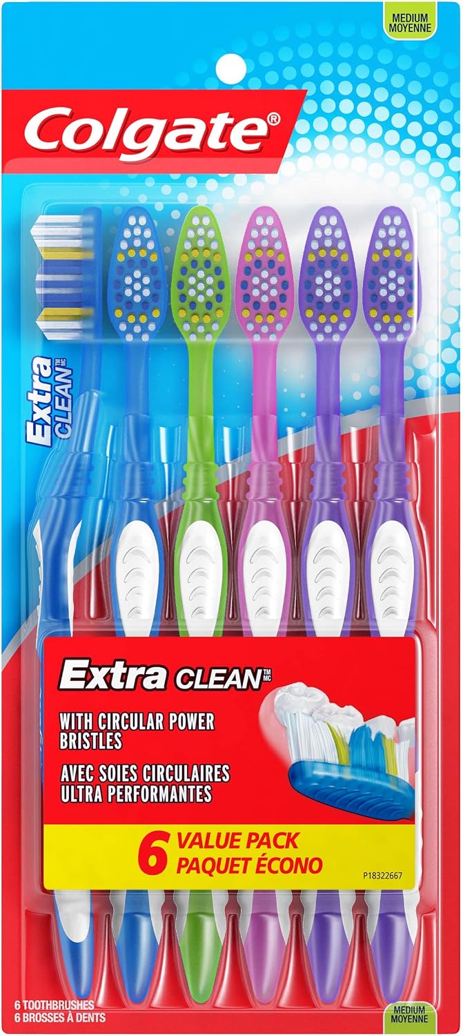 Colgate Extra Clean Medium Toothbrushes, 6 Pack