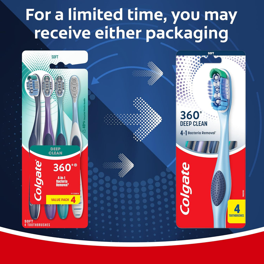 Colgate 360 Soft Toothbrushes, 4 Pack