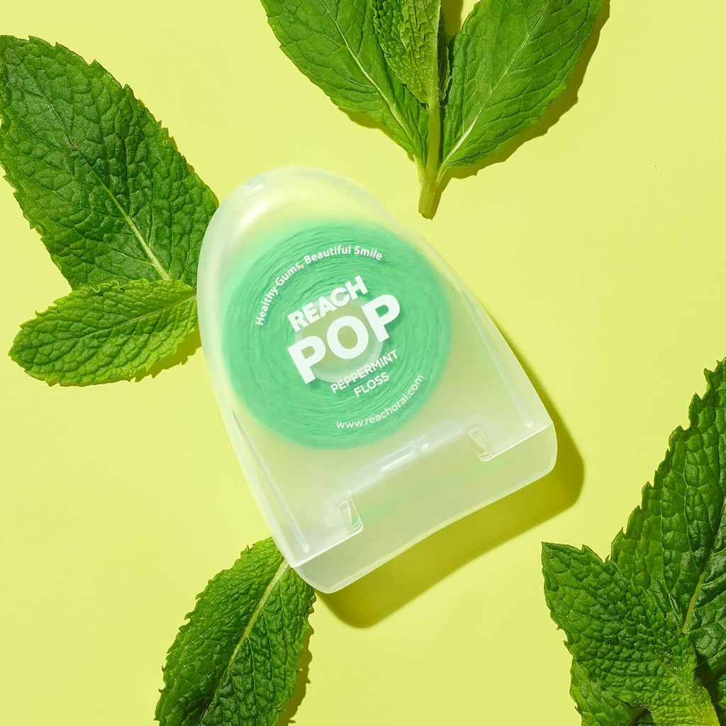 REACH POP Dental Floss, Peppermint, Plaque Remover for Teeth, Shred Resistant, Vegan Wax, Cruelty Free, Eco Friendly Packaging, Oral Care, PFAS Free, for Adults & Kids, 1 Pack, 54.6 yd