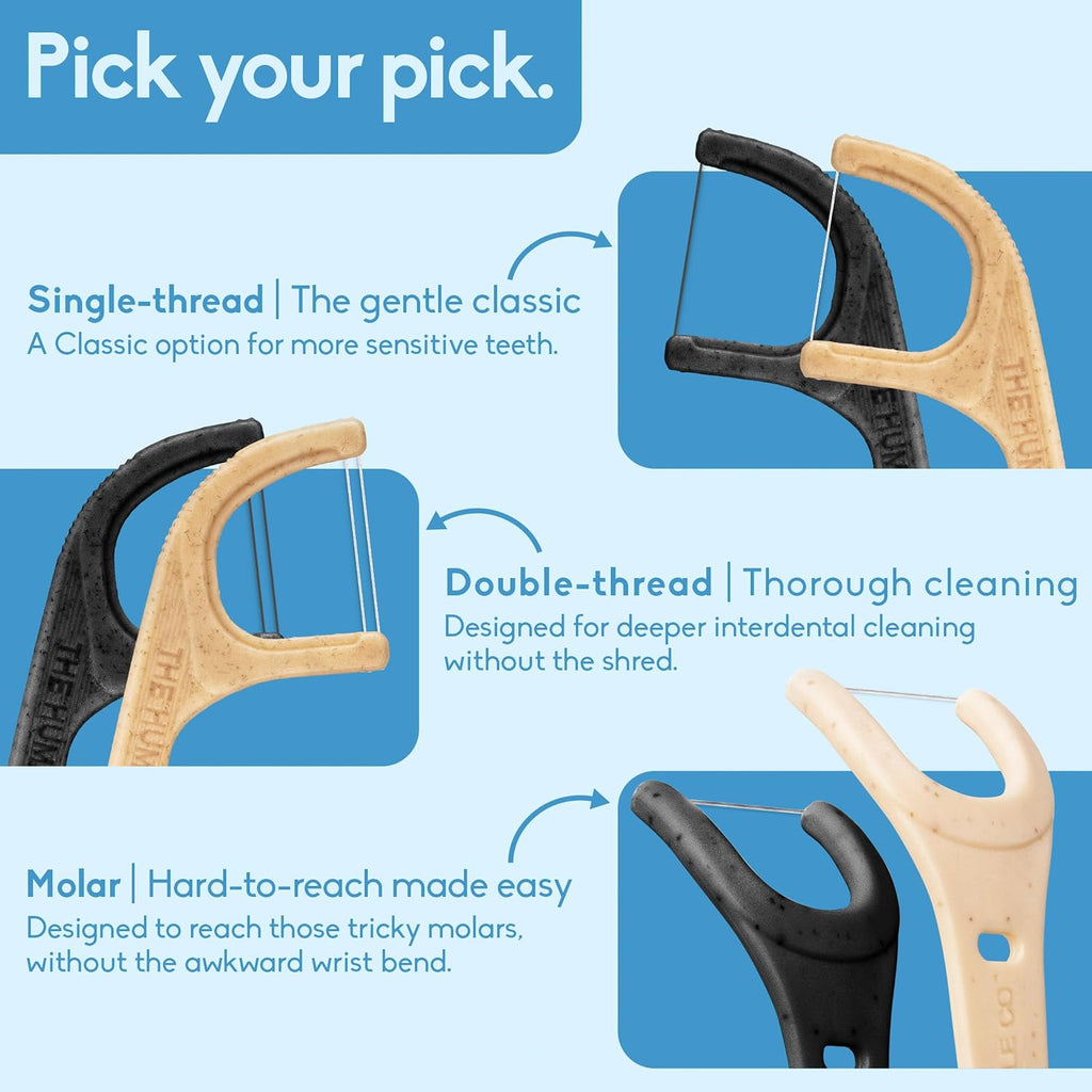 The Humble Co. Dental Floss Picks, Double Thread, Mint (200 Count)