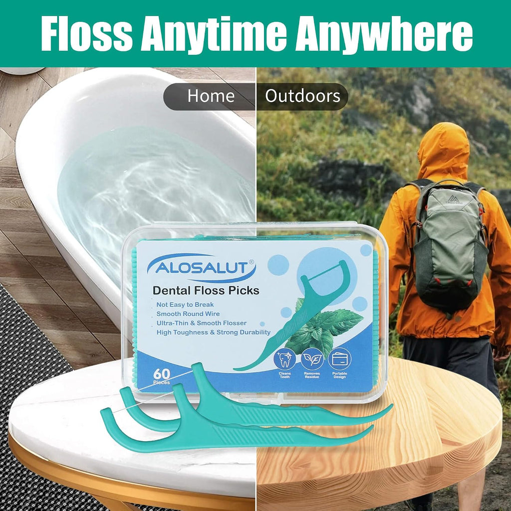 480 Count Dental Floss Picks – Mint Flavored Flossers with Built-in Toothpick for Deep Cleaning – 8 Portable Boxes of 60 – Strong & Smooth Floss Sticks for Family Home Travel - Adults & Kids