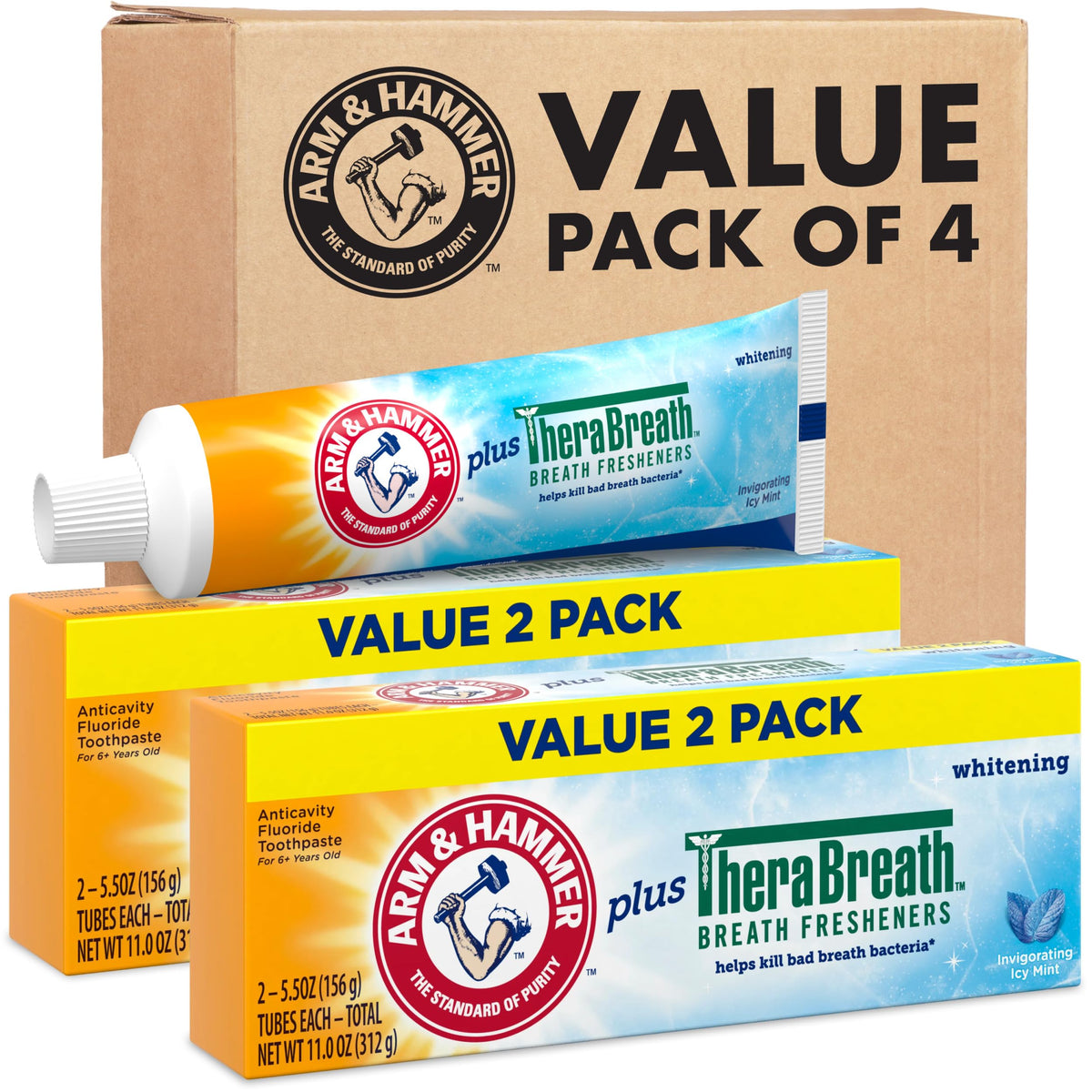 ARM & HAMMER Plus TheraBreath Toothpaste, Icy Mint, 5.5 oz, 2-Pack