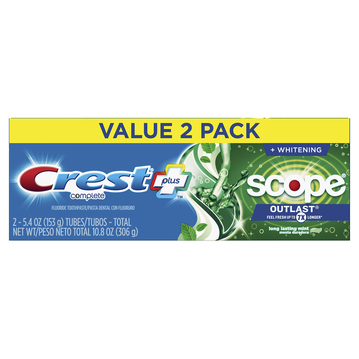 Crest Complete Whitening + Scope, Long Lasting Mint Toothpaste, Triple Pack (3 Count of 5.4 oz Tubes), 16.2 oz