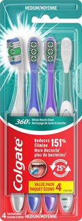 Colgate 360 Deep Clean 4-in-1 Bacteria Removal Toothbrushes, Medium, 4 Pack