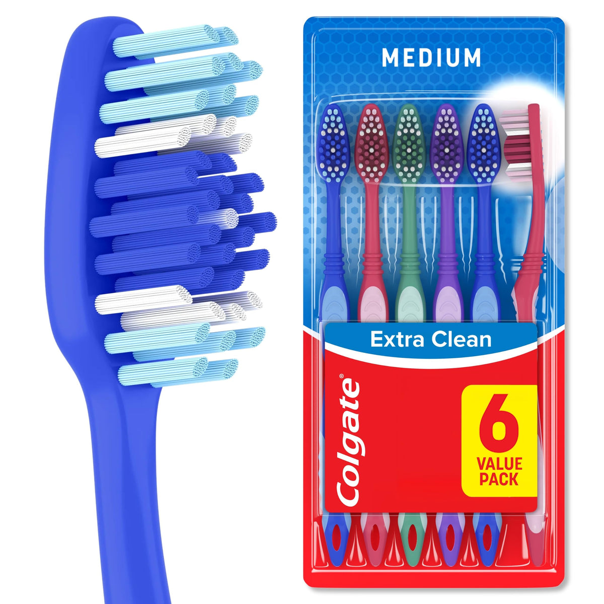 Colgate Extra Clean Medium Toothbrushes, 6 Pack