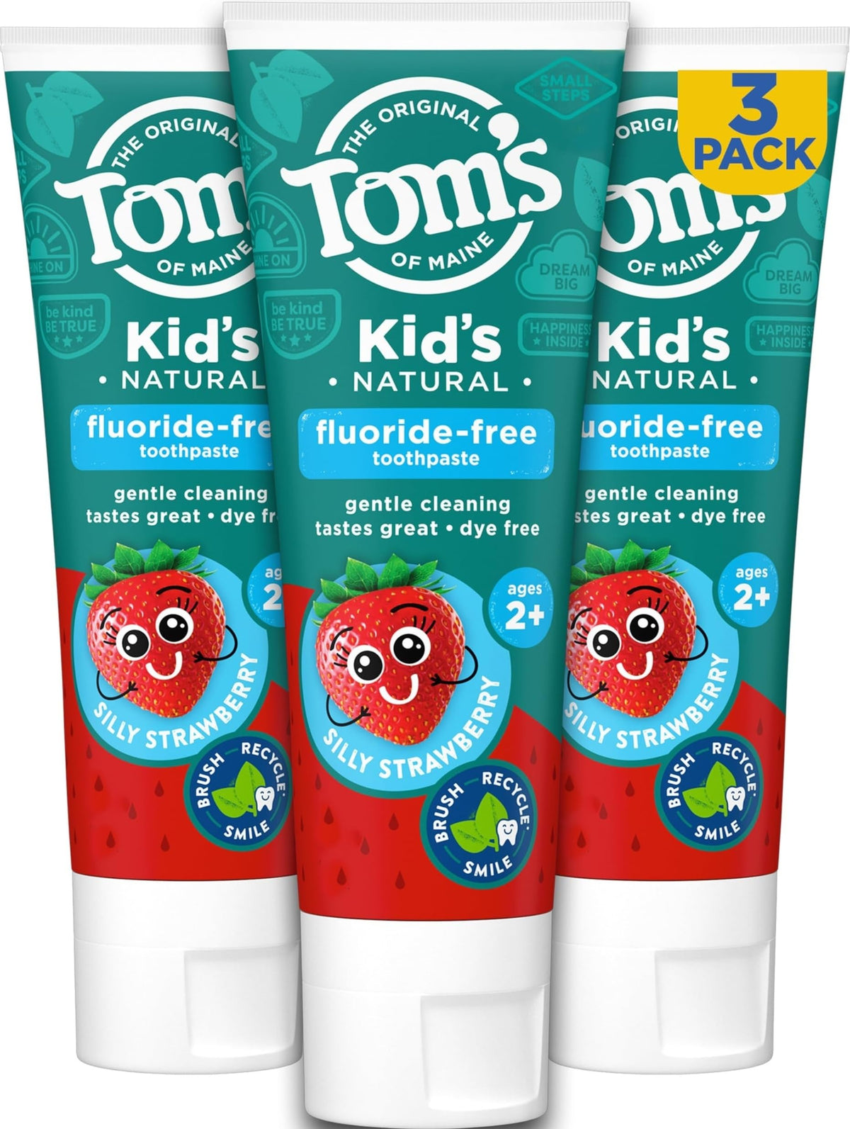 Tom's of Maine Natural Kids Fluoride Toothpaste, Strawberry, 3 Pack, 5.1 oz