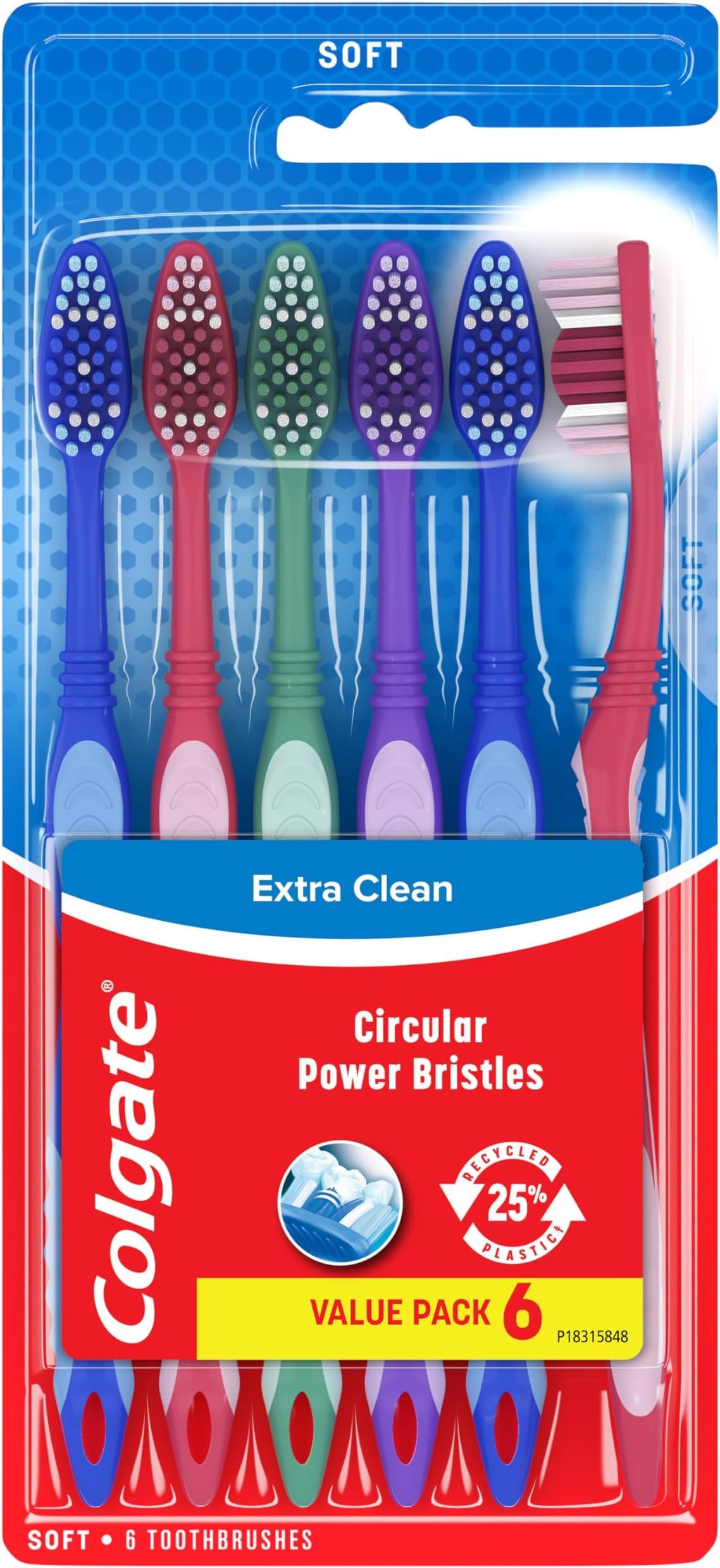 Colgate Extra Clean Adult Toothbrushes, Soft, Value 6 Pack