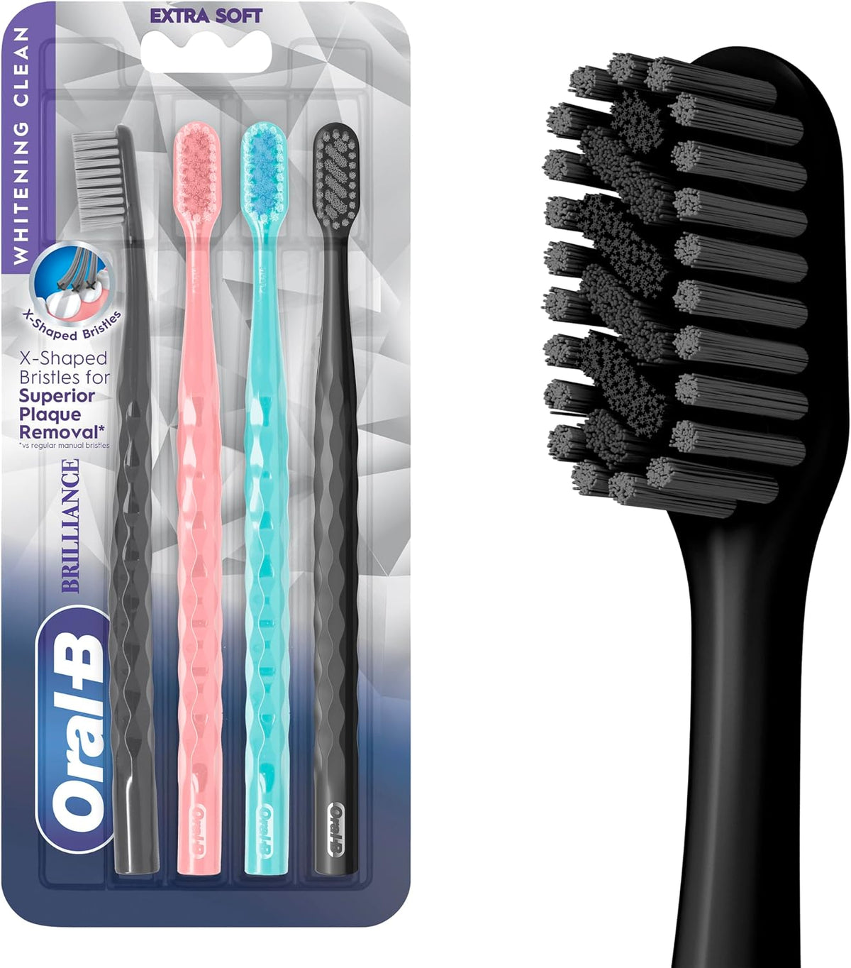 Oral-B 3D White Brilliance toothbrushes, 4 Count Toothbrush Extra Soft, Tough on Plaque, Gentle on Gums, whitening Tooth Brush