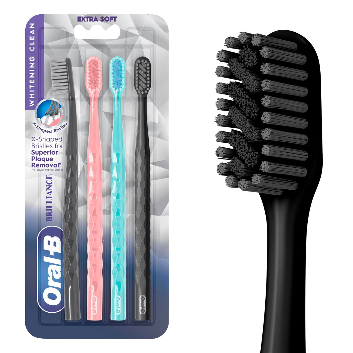 Oral-B 3D White Brilliance toothbrushes, 4 Count Toothbrush Extra Soft, Tough on Plaque, Gentle on Gums, whitening Tooth Brush