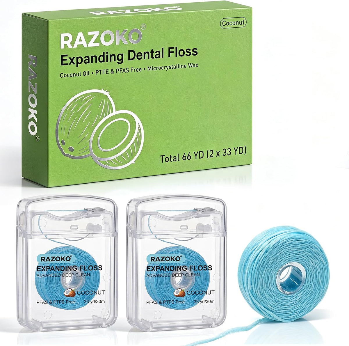 RAZOKO Expanding Woven Dental Floss Infused with Coconut Oil