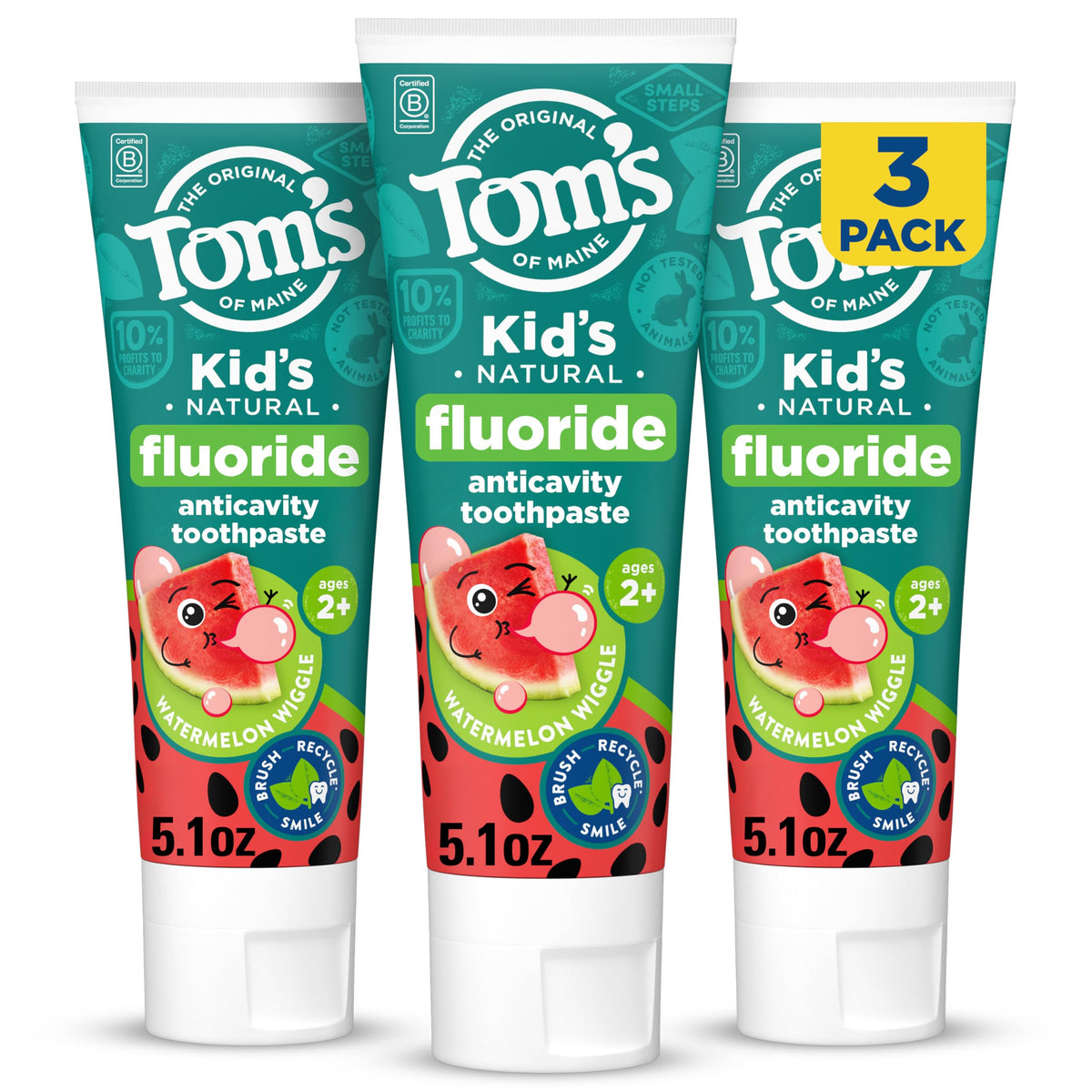 Tom's of Maine Natural Kids Fluoride Toothpaste, Strawberry, 3 Pack, 5.1 oz