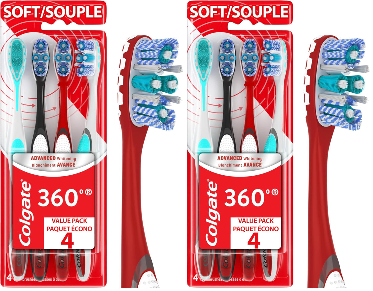 Colgate 360 Optic White Advanced Adult Whitening Toothbrush, Medium, 2 Pack
