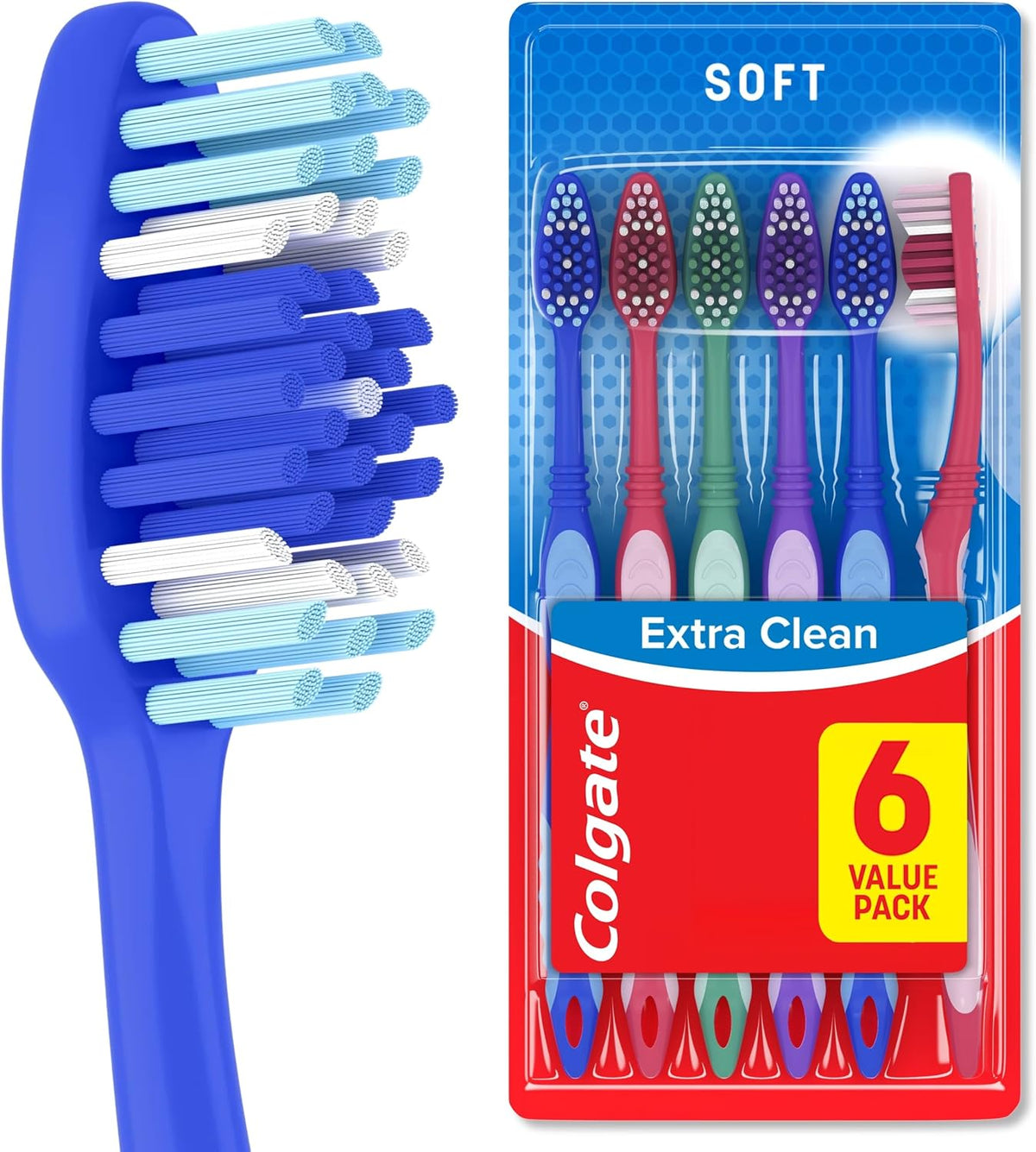 Colgate Extra Clean Adult Toothbrushes, Soft, Value 6 Pack