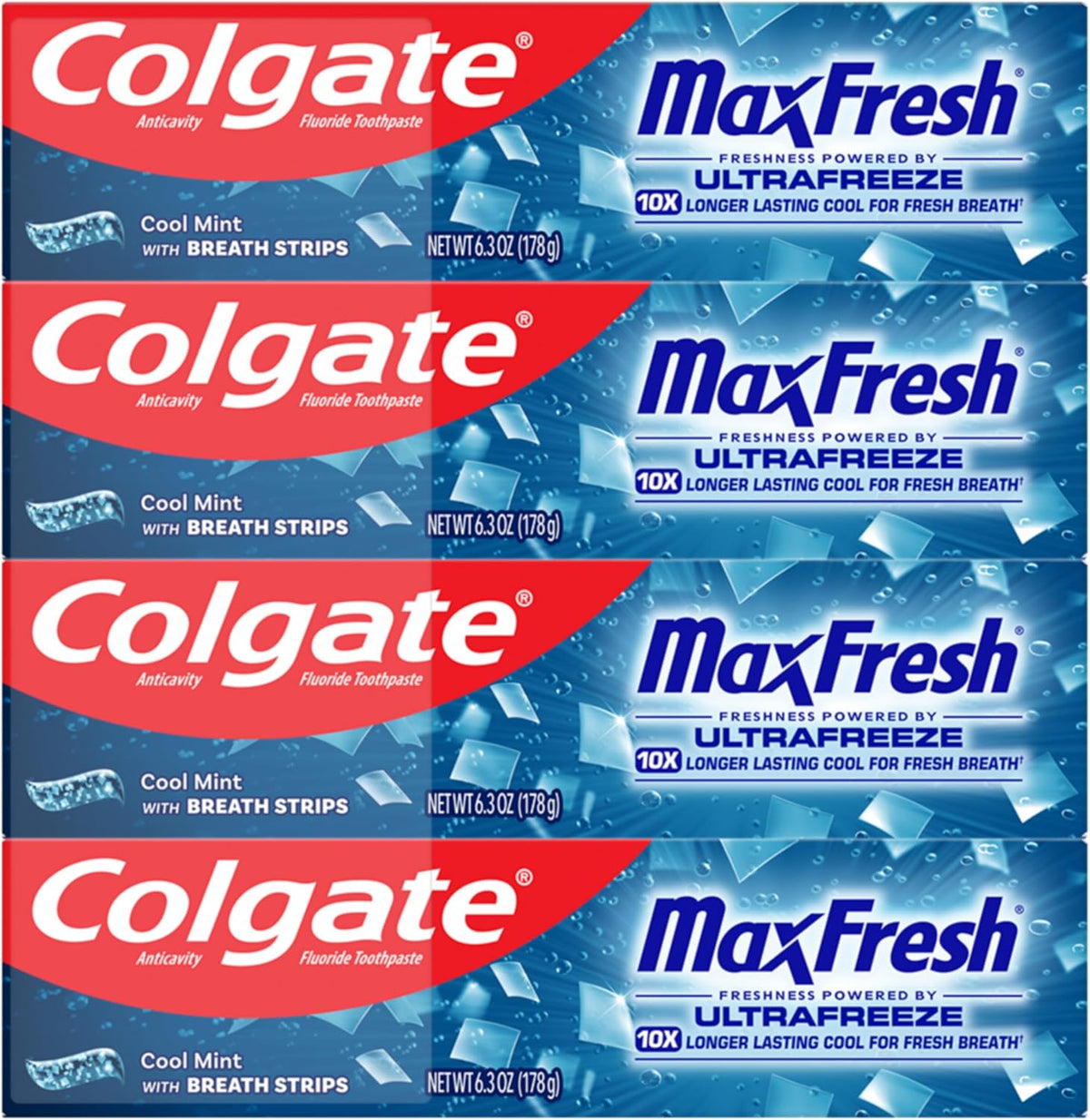 Colgate MaxFresh Fluoride Toothpaste, Cool Mint, 4 Pack, 6.3 oz