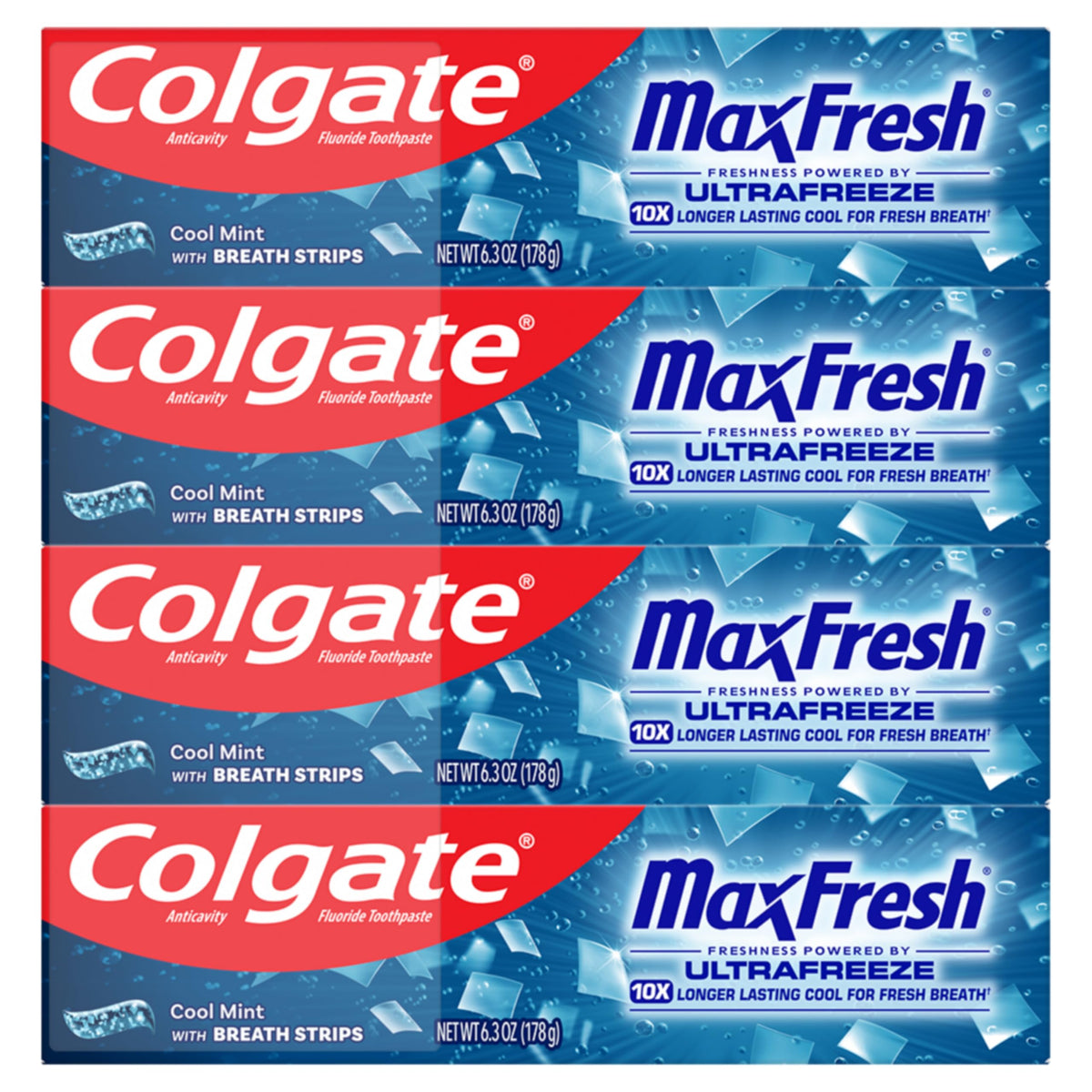 Colgate MaxFresh Fluoride Toothpaste, Clean Mint, 4 Pack, 6.3 oz