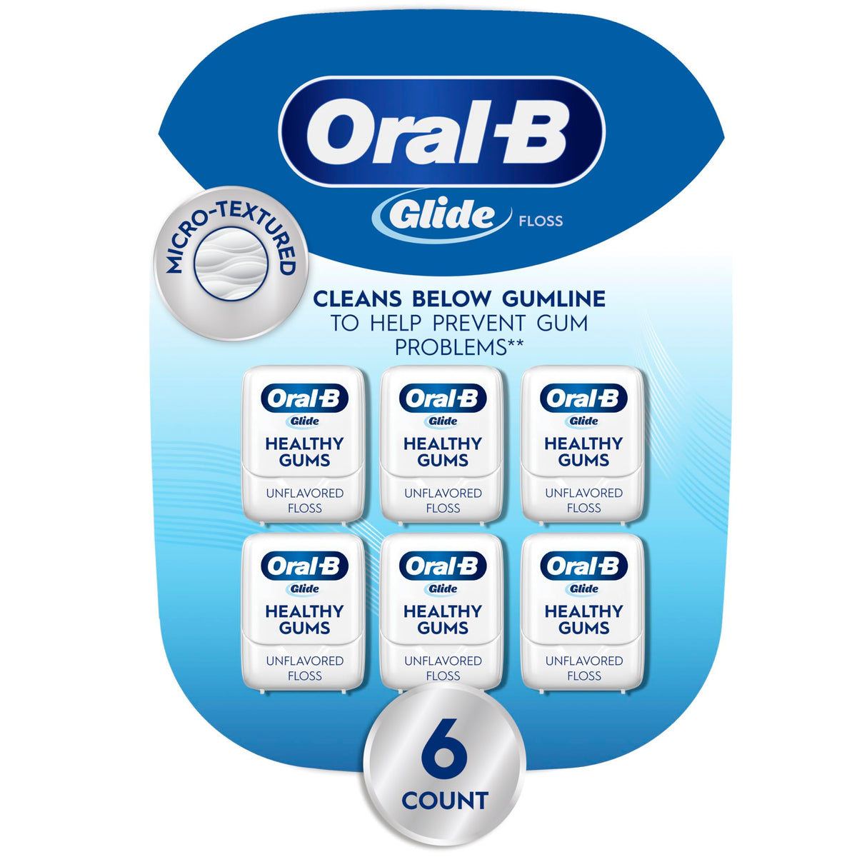 Oral-B Glide Healthy gums, unflavored floss 50M (Pack of 6)