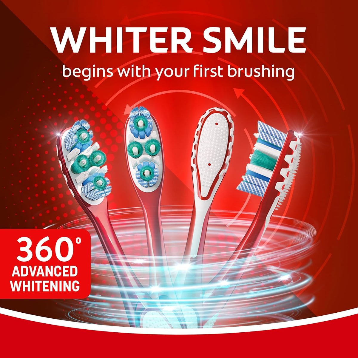 Colgate 360 Optic White Advanced Adult Whitening Toothbrush, Medium, 2 Pack