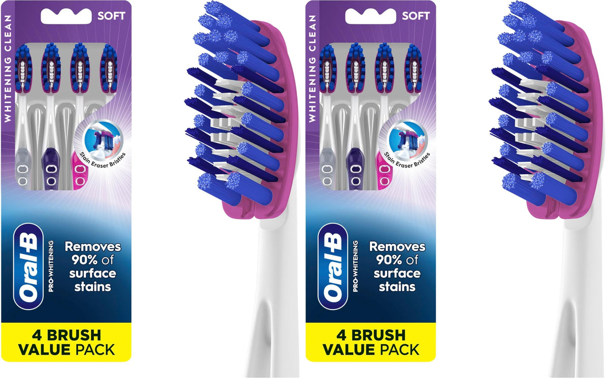 Oral-B 3D White Deep Stain Remover toothbrushes, 4 Count Toothbrush Soft, Removes 90% of Surface Stains, whitens Teeth, deep Reach, removes Plaque and Stains Tooth Brush