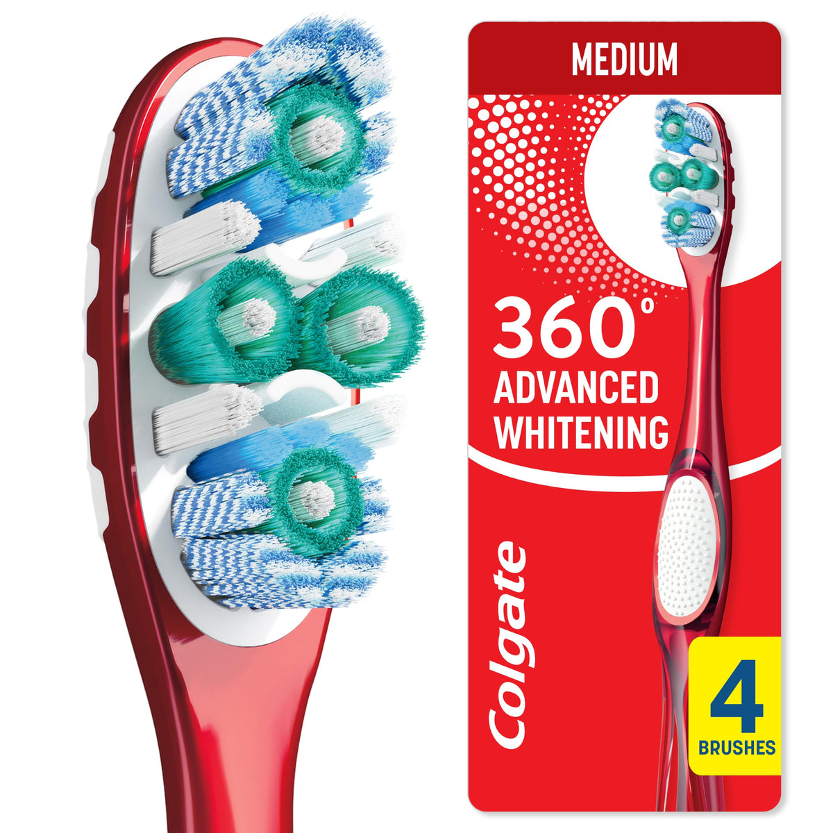 Colgate 360 Optic White Advanced Adult Whitening Toothbrush, Medium, 2 Pack