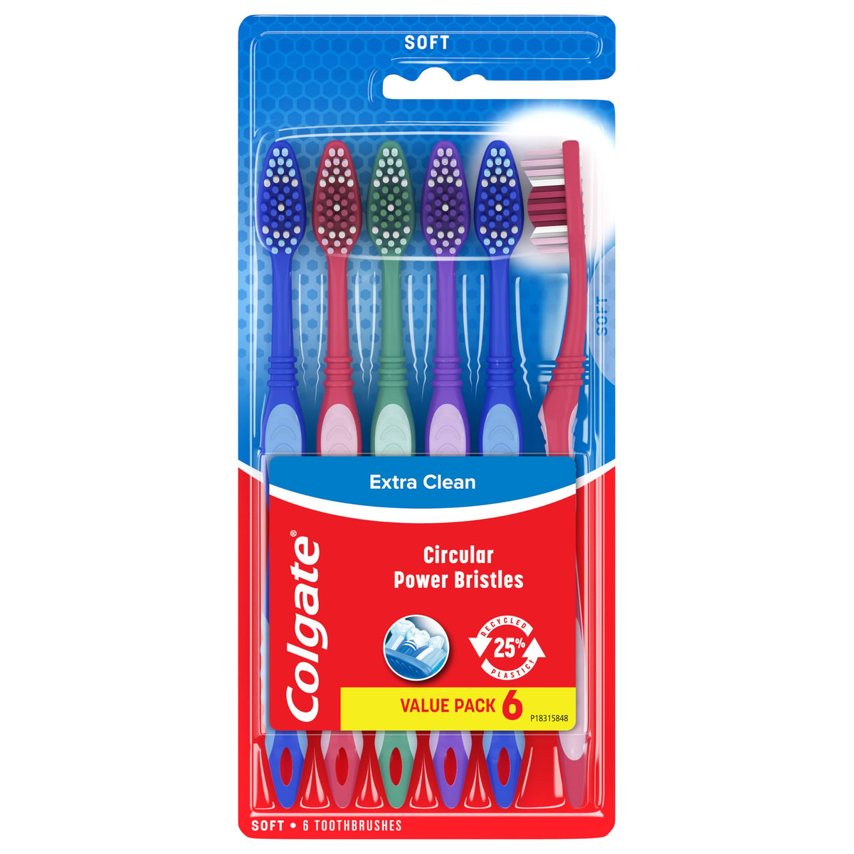 Colgate Extra Clean Adult Toothbrushes, Soft, Value 6 Pack
