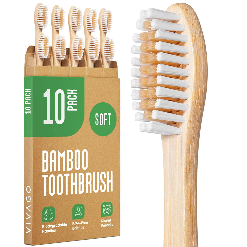 VIVAGO Bamboo Toothbrushes 10 Pack - Soft Bristles Toothbrushes for Adults