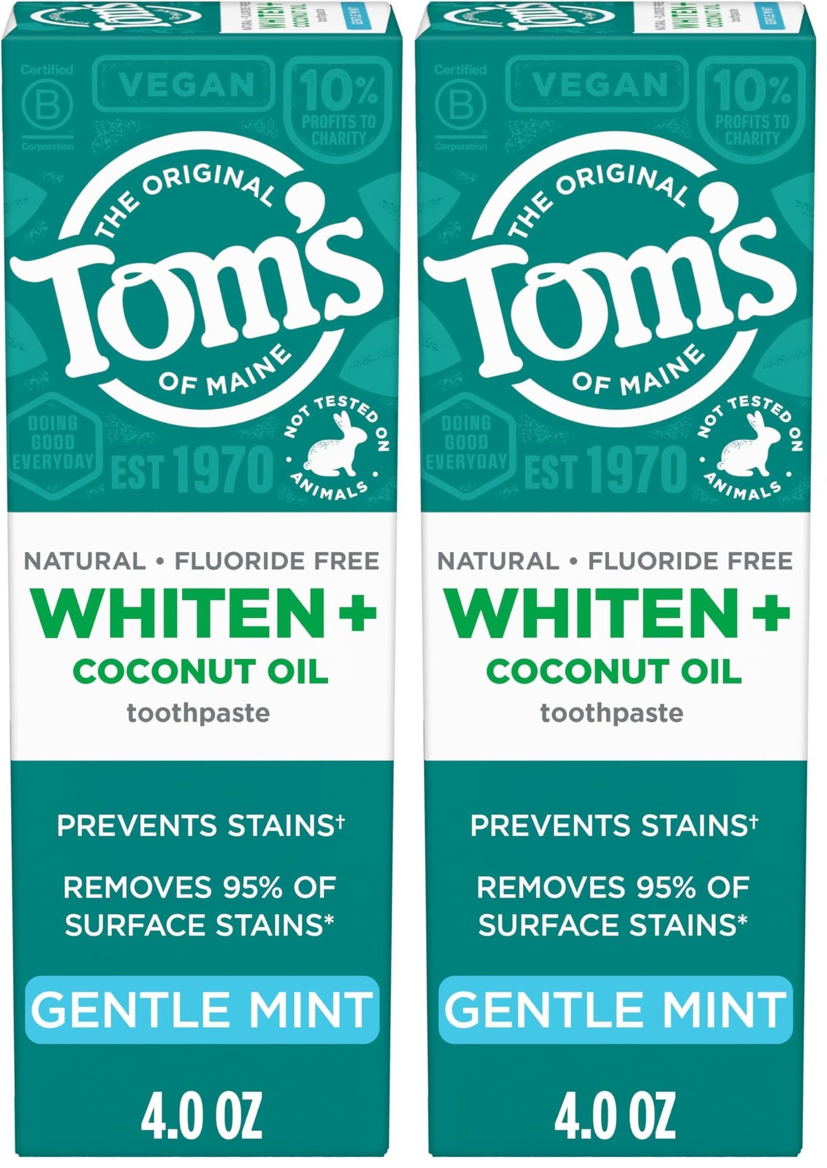 Tom's of Maine Whiten Plus Coconut Oil Whitening Toothpaste, Mint, 4 oz