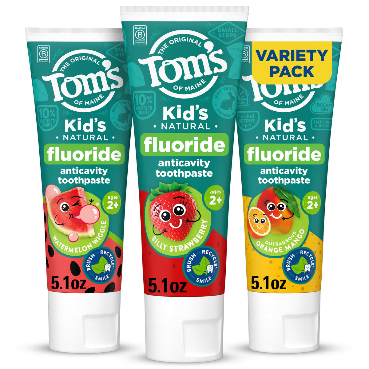 Tom's of Maine Natural Kids Fluoride Toothpaste, Strawberry, 3 Pack, 5.1 oz