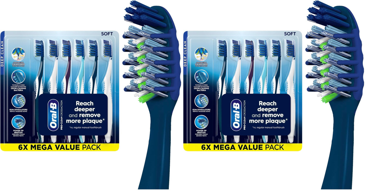 Oral-B Pro Clean Cross Action Toothbrushes, Deep Plaque Removal, 6 Count