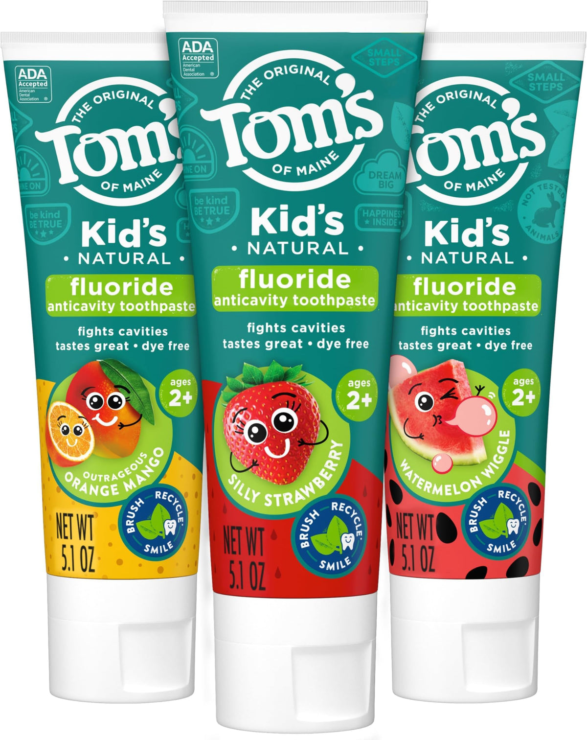 Tom's of Maine Natural Kids Fluoride Toothpaste, Strawberry, 3 Pack, 5.1 oz