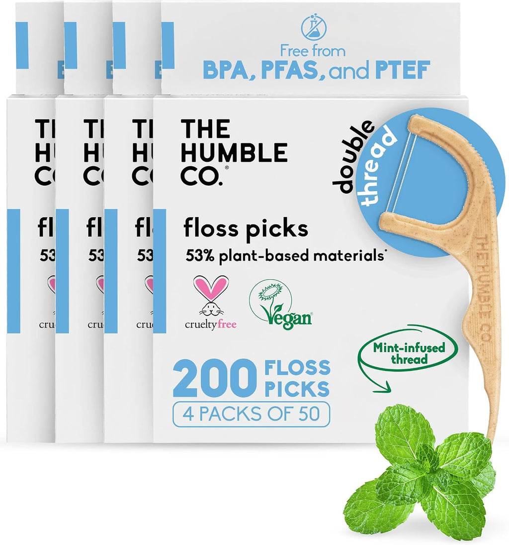 The Humble Co. Dental Floss Picks, Double Thread, Mint (200 Count)