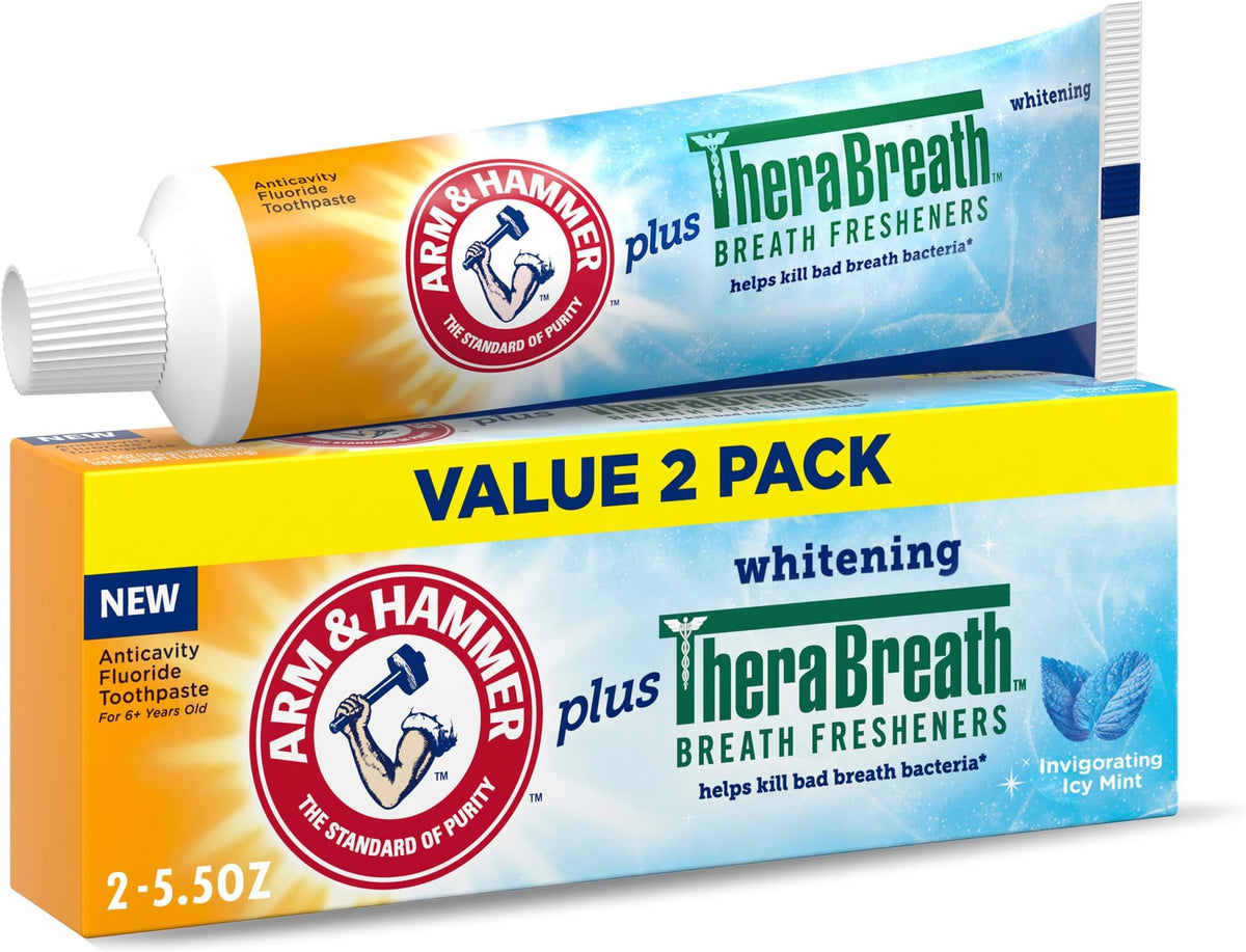 ARM & HAMMER Plus TheraBreath Toothpaste, Icy Mint, 5.5 oz, 2-Pack