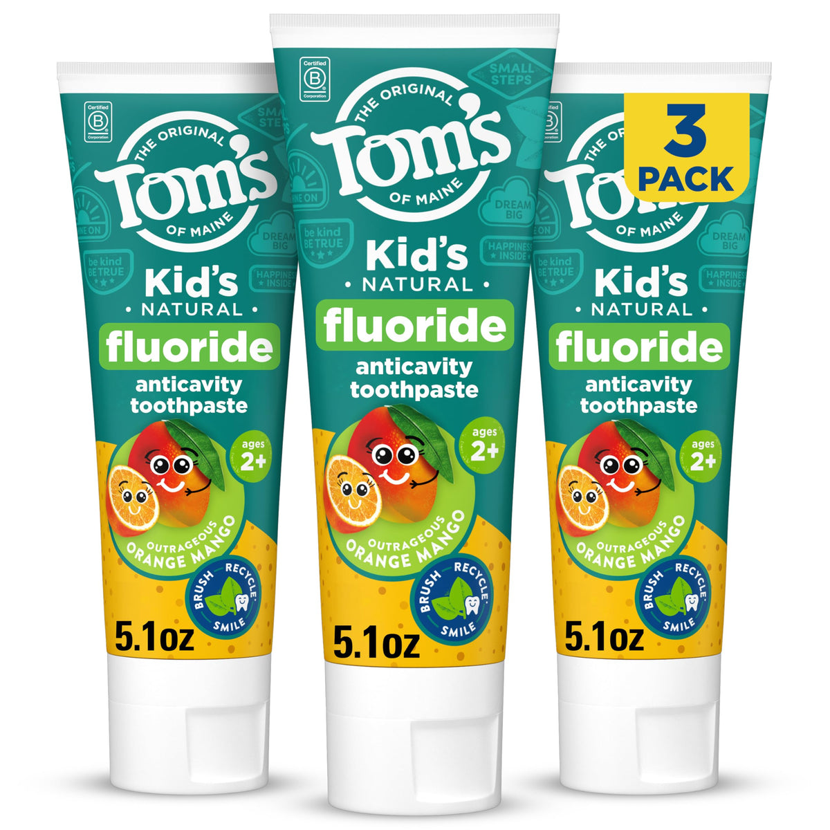 Tom's of Maine Natural Kids Fluoride Toothpaste, Strawberry, 3 Pack, 5.1 oz