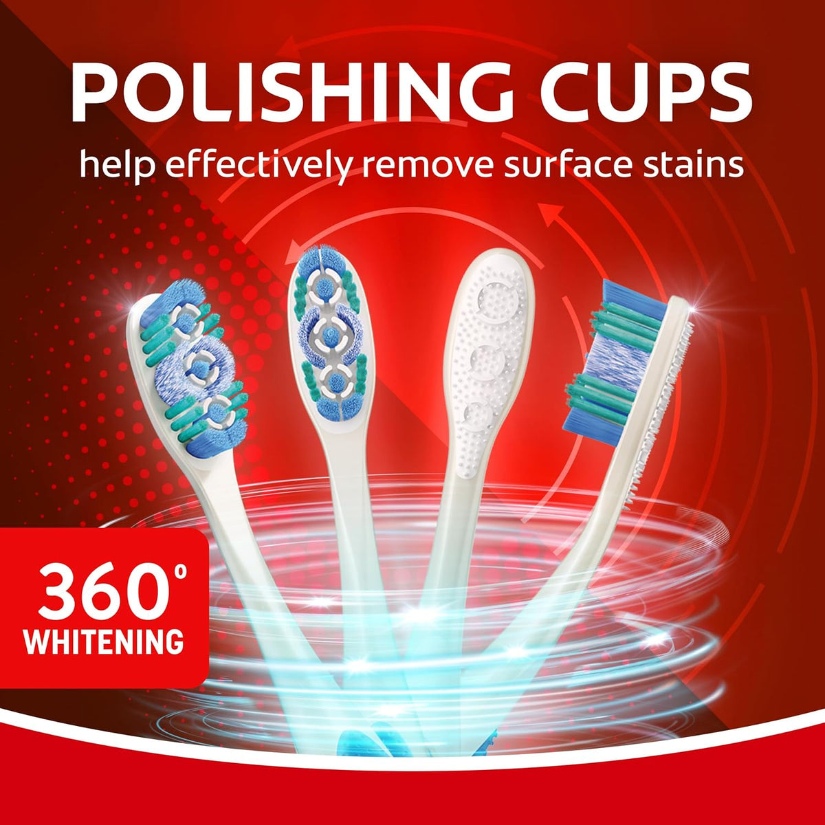 Colgate 360 Whitening Toothbrush with Soft Bristles, 1 Pack, Adult Manual Toothbrush with Whitening Polishing Cups, Easy to Open, Recyclable Packaging