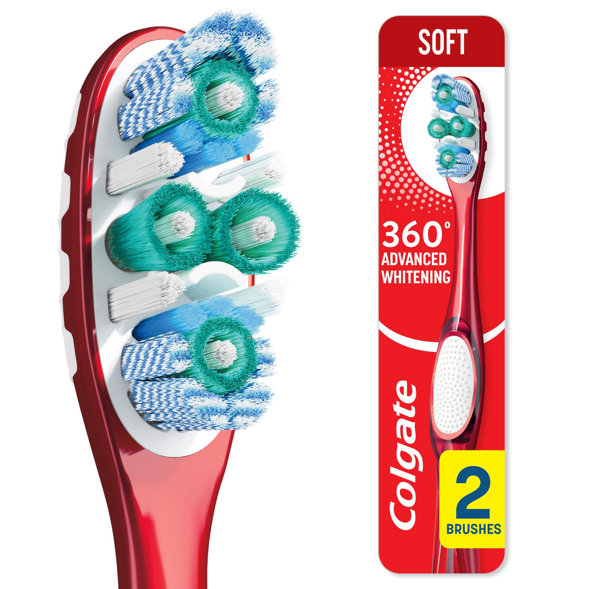 Colgate 360 Adult Whitening Toothbrushes, Soft, 4 Pack