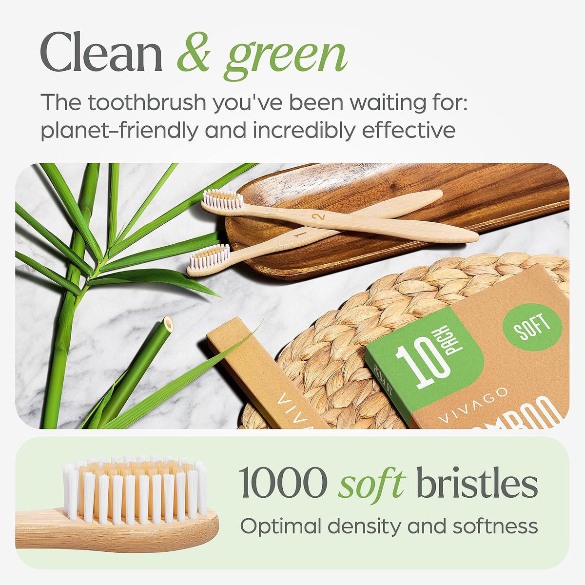 VIVAGO Bamboo Toothbrushes 10 Pack - Soft Bristles Toothbrushes for Adults