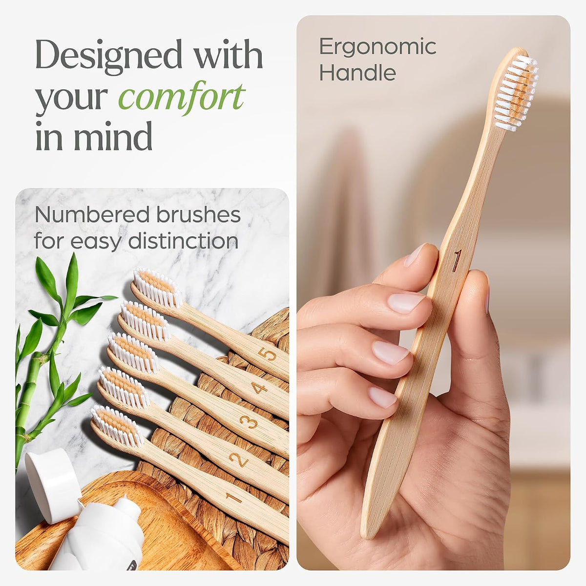 VIVAGO Bamboo Toothbrushes 10 Pack - Soft Bristles Toothbrushes for Adults