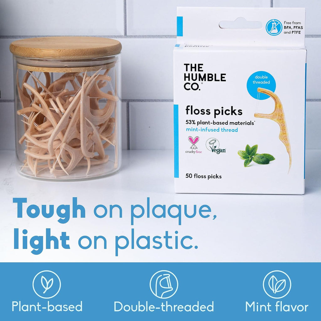 The Humble Co. Dental Floss Picks, Double Thread, Mint (200 Count)