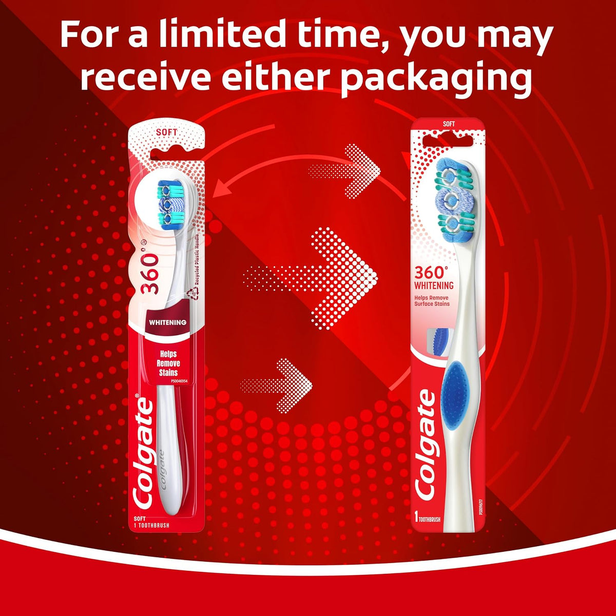 Colgate 360 Whitening Toothbrush with Soft Bristles, 1 Pack, Adult Manual Toothbrush with Whitening Polishing Cups, Easy to Open, Recyclable Packaging