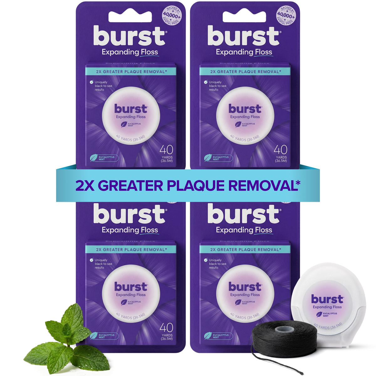 BURST Expanding Dental Floss (Mint Eucalyptus/40 Yards) | Stain Absorbing