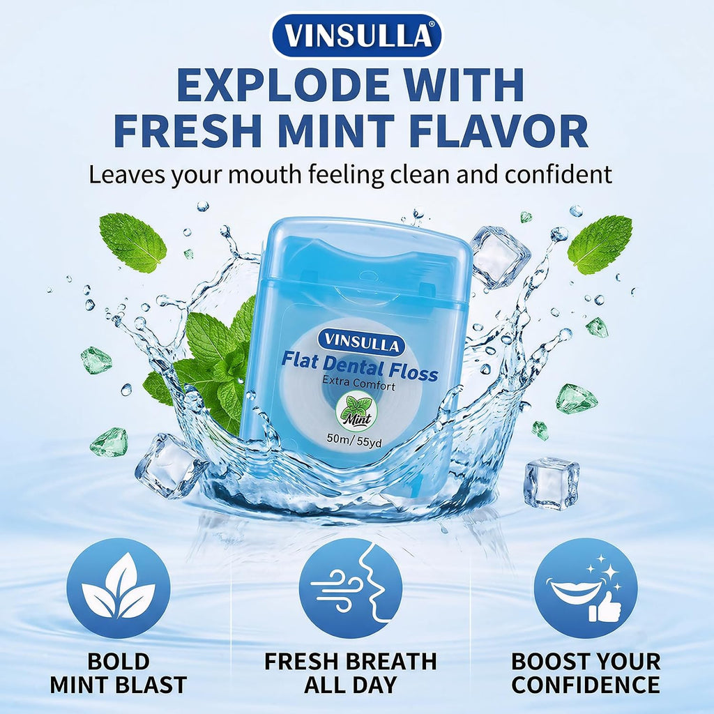 VINSULLA Flat Dental Floss, Mint Dental Tape, 4 Pack (220 Yd)