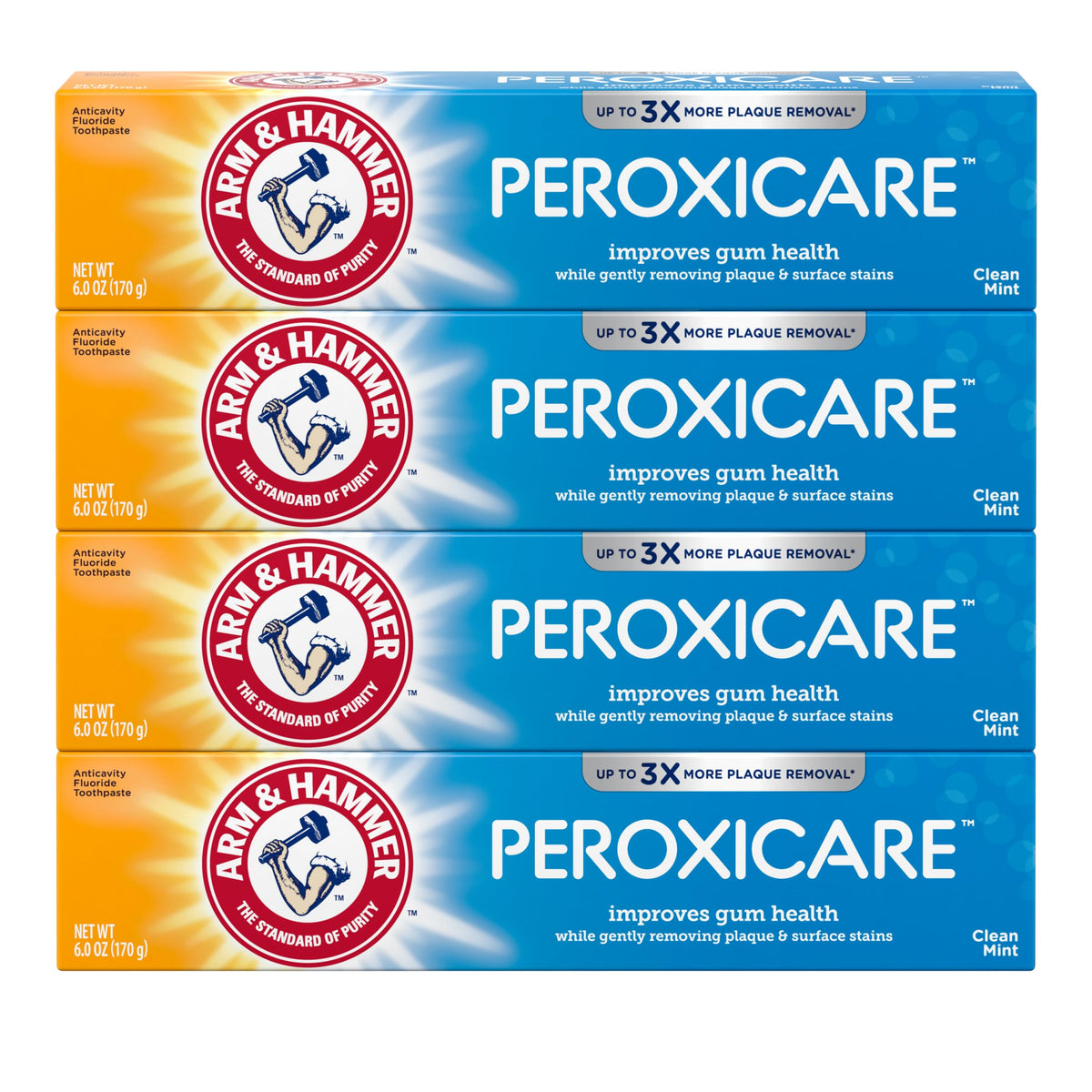 ARM & Hammer Peroxicare Toothpaste, Clean Mint, 6.0 oz, 4-Pack