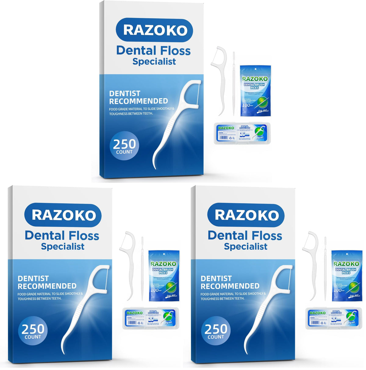 RAZOKO 350ct Dental Floss Picks and Interdental Toothpicks