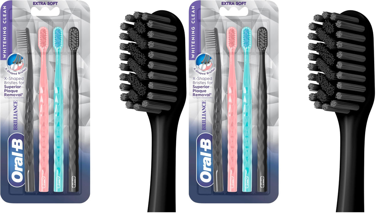 Oral-B 3D White Brilliance toothbrushes, 4 Count Toothbrush Extra Soft, Tough on Plaque, Gentle on Gums, whitening Tooth Brush